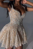 Shiny White Strappy V-Neck Beaded A-Line 17th Birthday Homecoming Dress HZ1022