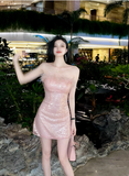 Gentle Pink Short Birthday Dress Tube Top Shimmering Homecoming Dress HZ1022