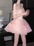 Sweet Pink Tulle Birthday Dress Tulle Puff Homecoming Dress HZ1022
