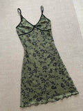 Retro Suspenders Green Floral Mesh Slim Fit 17th Birthday Homecoming Dress HZ1022