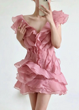 Design Ruffled V-neck One-shoulder Chiffon 17th Birthday Homecoming Dress HZ1022