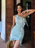 Irregular Ruffled Three-dimensional Rose Oblique Shoulder Hip 17th Birthday Homecoming Dress HZ1022