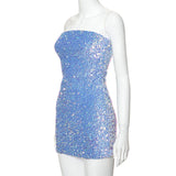 Shiny Blue Sequined Sleeveless Slim Fit Hip 17th Birthday Homecoming Dress HZ1022