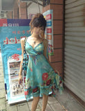 Vintage Chiffon Strapless Blue Print Homecoming Dress HZ1022