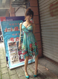 Vintage Chiffon Strapless Blue Print Homecoming Dress HZ1022