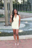 Elegant Halterneck Sleeveless Beaded Waist Birthday Short Dress Homecoming Dress HZ1022