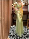 Fresh Green Strapless Satin Beaded Mermaid Prom Dress HZ1022