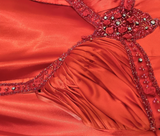 Elegant Red Rose Satin V-neck Beaded Long Prom Dress HZ1022