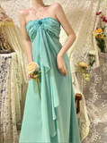 Elegant Lake Green One Shoulder Chiffon Off Shoulder Long Prom Dress HZ1022