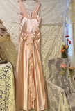 Sweet Pink 3D Rose V-Neck Satin Long Prom Dress HZ1022