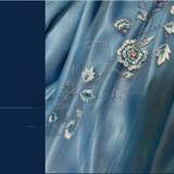 Vintage Blue Satin Beaded Embroidery V-Neck Mermaid Prom Dress HZ1022