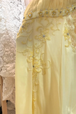 Elegant Yellow Halter Neck Bias Chiffon Lace Trim Prom Dress HZ1022