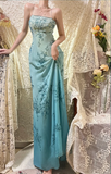 Elegant Gradient Blue Oil Painting Beaded Long Prom Dress HZ1022