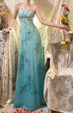 Elegant Gradient Blue Oil Painting Beaded Long Prom Dress HZ1022