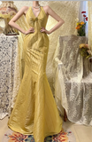 Elegant Sleeveless Halter Neck Satin Hand-Beaded Mermaid Prom Dress HZ1022