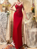 Stunning Red Strappy Beaded Chiffon Mermaid Prom Dress HZ1022