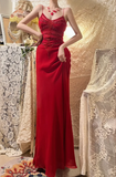 Stunning Red Strappy Beaded Chiffon Mermaid Prom Dress HZ1022