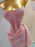 Cute Pink Sleeveless Sequined Slim Fit Hip 17th Birthday Homecoming Dress HZ1022