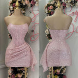Cute Pink Sleeveless Sequined Slim Fit Hip 17th Birthday Homecoming Dress HZ1022