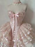 Princess Heart-shaped Collar Bow Herringbone Lace Edge Fluffy 17th Birthday Homecoming Dress HZ1022