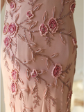 Elegant Swing Collar 3D Rose Strap Chiffon Mermaid Prom Dress HZ1022
