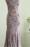 Elegant Swing Collar 3D Rose Strap Chiffon Mermaid Prom Dress HZ1022