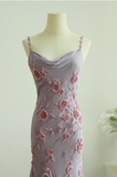 Elegant Swing Collar 3D Rose Strap Chiffon Mermaid Prom Dress HZ1022