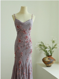 Elegant Swing Collar 3D Rose Strap Chiffon Mermaid Prom Dress HZ1022