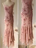 Elegant Swing Collar 3D Rose Strap Chiffon Mermaid Prom Dress HZ1022
