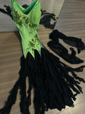 Vintage Green Beaded V Neck Jellyfish Skirt Long Prom Dress HZ1022