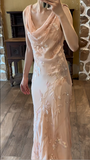 Sweet Pink Sparkling Sequin Swing Neck Chiffon Prom Dress HZ1022