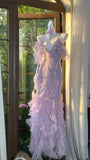 Beautiful Lavender Deep V-neck Suspender Lace Ruffled Mermaid Prom Dress HZ1022