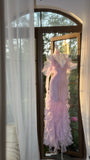 Beautiful Lavender Deep V-neck Suspender Lace Ruffled Mermaid Prom Dress HZ1022