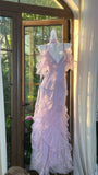 Beautiful Lavender Deep V-neck Suspender Lace Ruffled Mermaid Prom Dress HZ1022