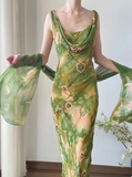 Fresh Yellow Green Gradient Beaded Swing Collar Chiffon Prom Dress HZ1022