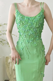 Stunning Green Strappy Flower Beaded Mermaid Chiffon Prom Dress HZ1022