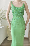 Stunning Green Strappy Flower Beaded Mermaid Chiffon Prom Dress HZ1022