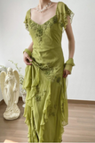 Elegant Green Embroidered Flying Sleeve Chiffon Prom Dress HZ1022