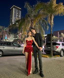 Beautiful Tube Top Red Satin Slim Fit Hip 17th Birthday Homecoming Dress HZ1022