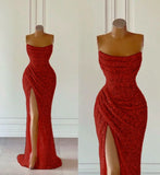 Elegant Strapless Mermaid Sequins Prom Dress Birthday Outfits HZ1022