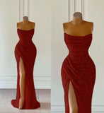 Elegant Strapless Mermaid Sequins Prom Dress Birthday Outfits HZ1022