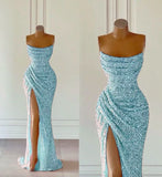 Elegant Strapless Mermaid Sequins Prom Dress Birthday Outfits HZ1022