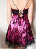 Vintage Black Tulle Lace Pink Satin A-line Birthday Short Skirt Homecoming Dress HZ1022