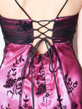 Vintage Black Tulle Lace Pink Satin A-line Birthday Short Skirt Homecoming Dress HZ1022