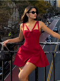 Sweet Bow Strap Red A-line 17th Birthday Short Skirt Homecoming Dress HZ1022