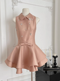Sweet Sleeveless Studded Diamond Polo Neck Slim Fit Puffy Birthday Short Skirt Homecoming Dress HZ1022