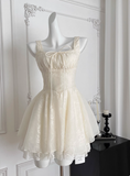 Sweet Suspender Square Neck Tie Mesh Puffy Birthday Skirt Homecoming Dress HZ1022