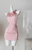 Elegant Halter Neck Strapless Satin Hip-hugging Birthday Skirt Homecoming Dress HZ1022