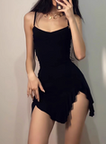 Irregular Slit Black Sling Waist Hip Birthday Short Skirt Homecoming Dress HZ1022