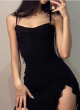 Irregular Slit Black Sling Waist Hip Birthday Short Skirt Homecoming Dress HZ1022